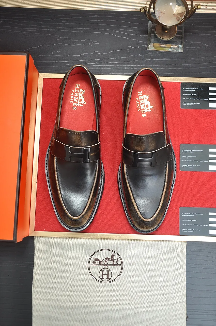 Men's Men's Shoes💰560💶[[HERMES]] (High-end Niuli) New 🍀 HERMES - top version of Ferragamo's classic casual leather shoes! Made of imported original cowhide, the inner top layer is comfortable cowhide lining! Original wear-resistant rubber outsole! High quality products! Code number 38-45 (45 customized)